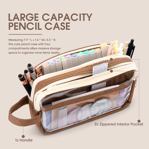Crtiin 52 Pcs Aesthetic Pencil Pouch Set with Pen Highlighters, Brown - color: Brown
