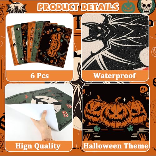 Halloween Plastic Placemats Set of 6 Black Gothic Bat Mat 17×13×0.04 in - style: Halloween Gothic Bat