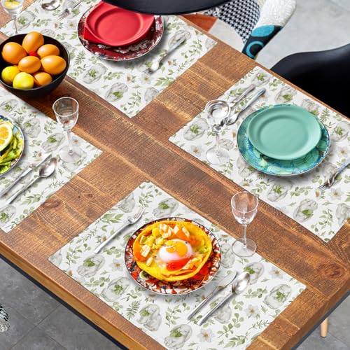 Easter Bunny Rabbits Placemats Set of 4 Easter Spring Green Leaves Flroal Dining Table Placemats 12x18 Inch Heat Resistant Washable Table Mats for Kitchen Dining Holiday Indoor - color: Easter Bunnies