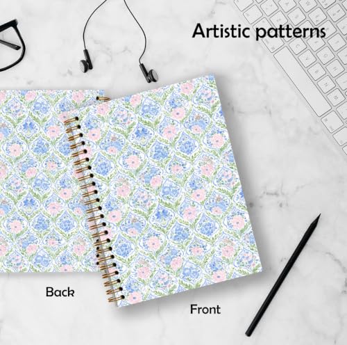 Qykwz Grandmillennial Pink and Blue Floral Spiral Notebook 5.5x8.3 - color: Color_L