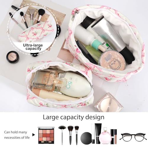 EIMMBD Makeup Bags 3 Pieces Large Capacity Floral Cosmetic Bag Travel Toiletry Bag Organizer Cute Makeup Bag Pouch Storage Bag for Women(Pink Floral) - color: Pink Floral
