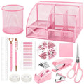 Fayoo 11 Pcs Pink Office Supplies Set Mesh Desk Organizer Accessories Kit - color: Pink