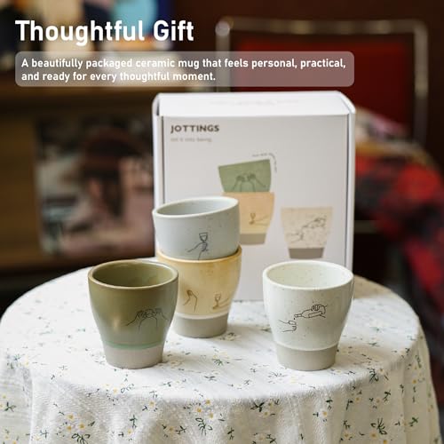 Jottings Retro Cute Handleless Japanese Tea Ceramic Cup 6.5 oz, Set of 4 - color: bridal shower/housewarming gift