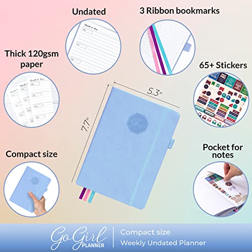 GoGirl Planner for Women, Undated Weekly Agenda Journal, Light Blue - color: Light Blue, size: Compact (5.3" x 7.7")