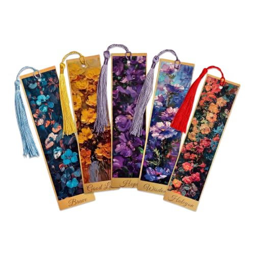 5Pcs Printed Paper Floral Vintage Oil Painting Book Marks with Tassels - color: Set B