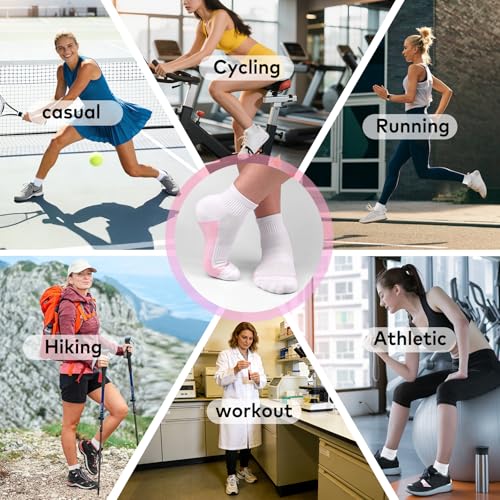 cuangya Women Athletic Ankle Cushioned Running Socks 6-Pairs - color: 5-pairs White a, size: 5-8