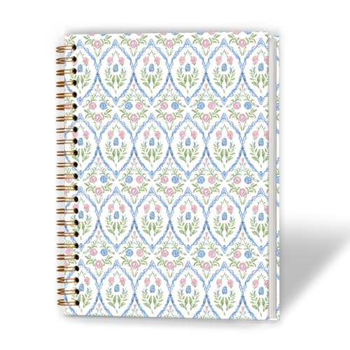 Grandmillennial Pink and Blue Floral Spiral Notebook 5.5x8.3, Retro Cottagecore Flower Aesthetic Journal for Women, Pastel Floral Grand Millenial Hardcover Notebook Journal - color: Color_1