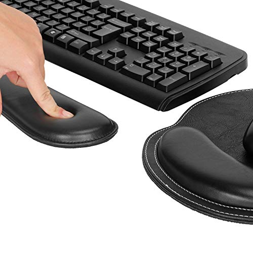 RICHEN Ergonomic PU Leather Keyboard Wrist Rest and Mouse Pad with Wrist Support, Memory Foam Set for Computer/Laptop,Gaming and Office, Comfortable for Easy Typing & Pain Relief (PU Black) - color: Pu Black