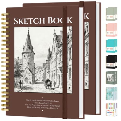 Forvencer 2 Pack Blank Spiral Notebook, 8"x 5.6"Hardcover Sketch Book - color: Brown