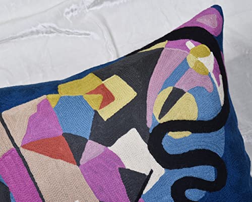 Wool Cotton Blend Abstract Flow Plush Pillow Cover - 18x18, Indoor and Outdoor - color: Blue