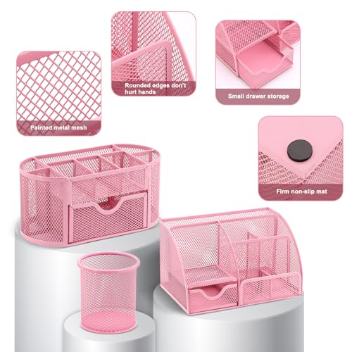 17 IN 1 Office Desk Organizer Set for Back to School Supplies Accessories - color: Pink