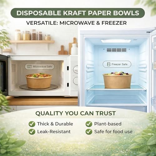 TOPtoper 50 Pcs 32 Oz Large Paper Bowls with Lids, Disposable Soup Serving Bowls Bulk Party Supplies for Hot/Cold Food, Soup (32 OZ) - size: 32 OZ