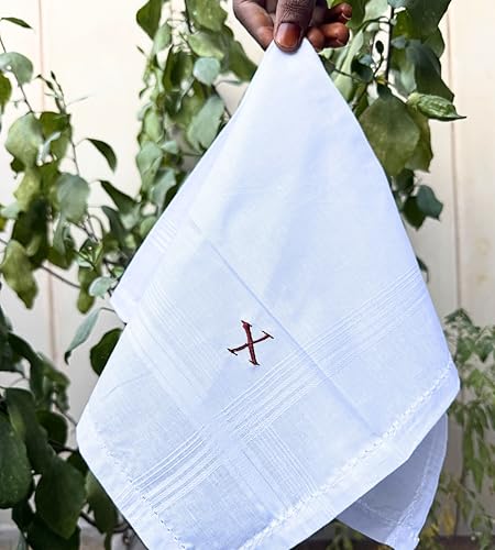 Monogrammed Handkerchiefs for Men 3-Pack Cotton, White Hankies - color: X