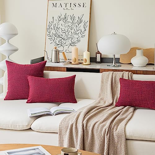 Kevin Textile Supersoft Faux Linen Square Christmas Throw Cushion Cover Pillowcase, Hidden Zipper, 18x18 inch(2 Piece, Burgundy) - color: Burgundy, size: 18" x 18" (Pack of 2)