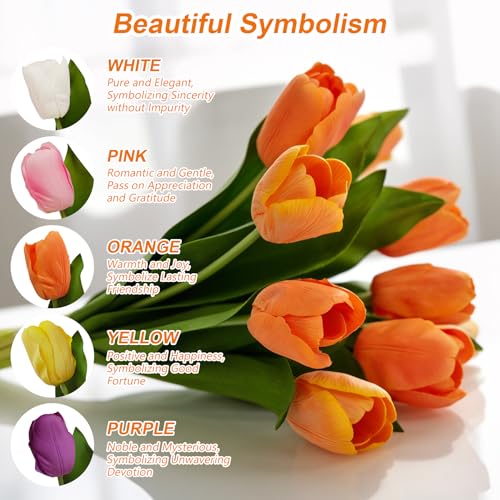 10 Stems 14 Inch Tulips Artificial Flowers Realistic Faux Flowers - color: Orange