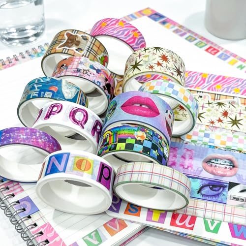 Washi Tape Set - 36 Rolls Retro-Futuristic Vaporwave Design Scrapbook Tape - color: Classic Y2K Vaporwave