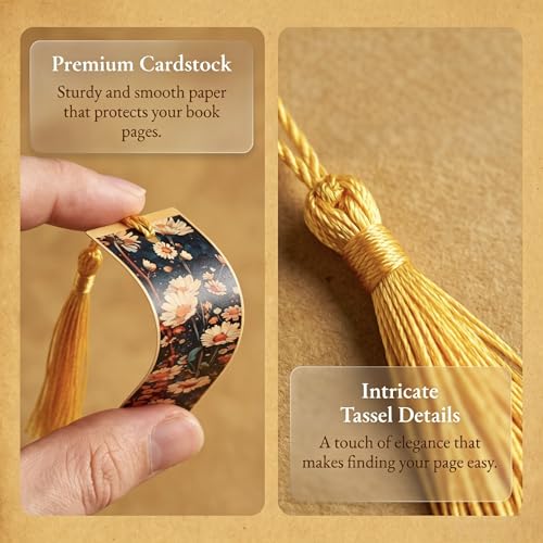 5Pcs Printed Paper Floral Vintage Oil Painting Book Marks with Tassels - color: Set C