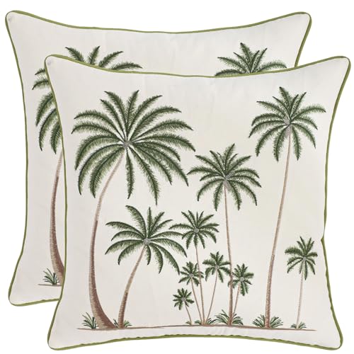 Palm Tree Embroidered Throw Pillow Covers 18x18 Pack of 2 - color: Tropical Palm Trees Green