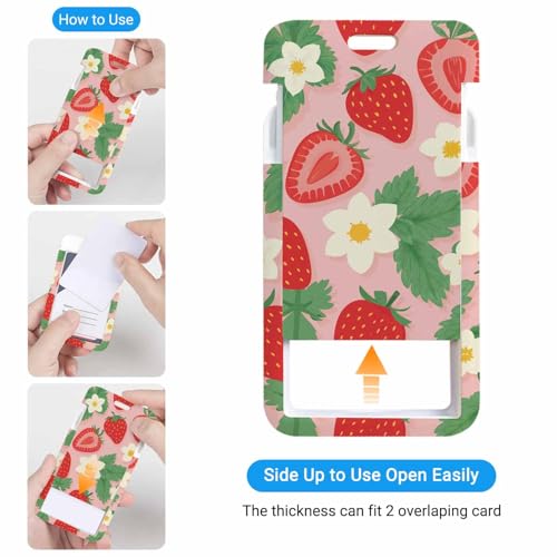 Lanyard with ID Holder Strawberry Pattern White Flower ID Badge Holder for Student Nurse Worker 7x11 cm - color: Strawberry Pattern