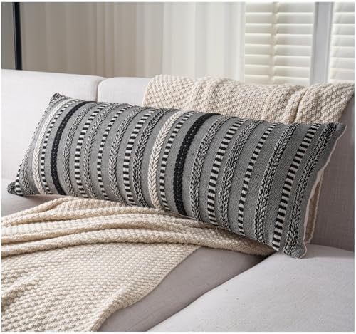 Cethom Boho Lumbar Pillow Covers 14x36 Long, Farmhouse Decorative Couch Pillow Cases, Black Accent Pillows of Bed, Sofa Bedroom Living Room Home Decor Cushion Cover, Pack of 1 - color: Black, size: 36" x 14" (Pack of 1)