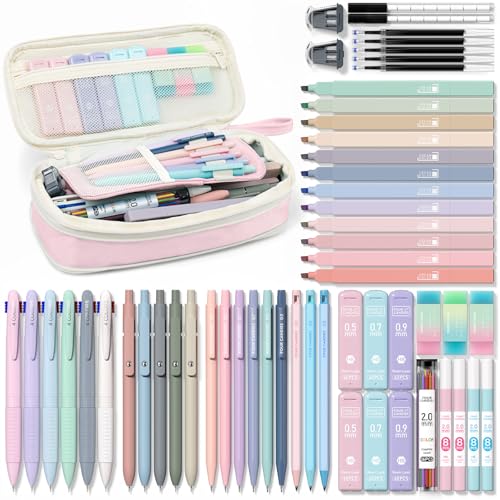 Four Candies 56PCS School Supplies with Pencil Case, Stationery Set, Pink - color: Pink