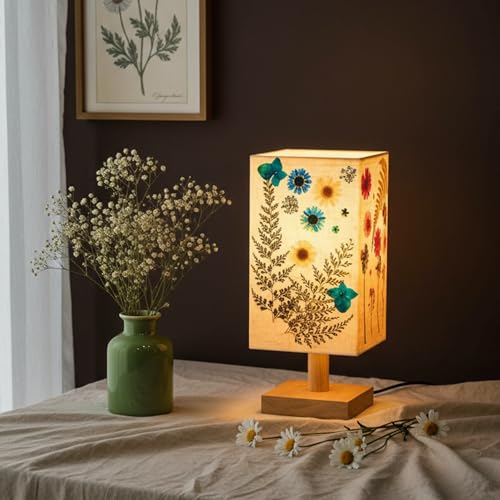Hortsun Pressed Flower Vintage Table Lamp,Rectangle - color: Rectangle