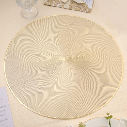 Gold Round Placemats Set of 6, 15 Inch Vinyl Place Mats - color: Gold Round