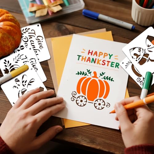 72 PCS 3x3 Inch Thanksgiving Stencils for Painting - Pumpkins, Gourds, Autumn Leaves, Wheat, Turkey Reusable Thanksgiving Painting Templates on Wood, Glass, Fabric, Window Door Decor DIY Decoration - style: 72PCS Thanksgiving