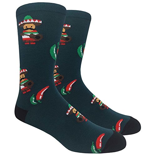 Urban Peacock Men's Novelty Fun Dress Socks Multiple Patterns/Multi-pair Options! - color: Chilli Peppers - Green With Black