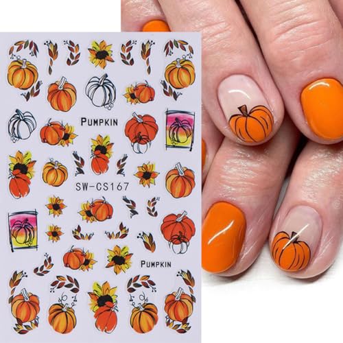 Fall Nail Art Stickers Autumn Leaf Pumpkin Nail Stickers 6PCS 3D Self-Adhesive Foxes Leaves Floral Pumpkin Design Nail Decals Nail Art Supplies Fall Sticker Sliders for Nails DIY Manicure Decorations - style: style5