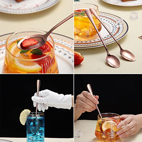 Copper Long Handle Spoon Set - Premium Stainless Steel Coffee Stirrers, Ice Tea and Ice Cream Spoons, Cocktail Stirring Spoons - Set of 8 (Rose Gold) - color: 5. Copper-8 Piece