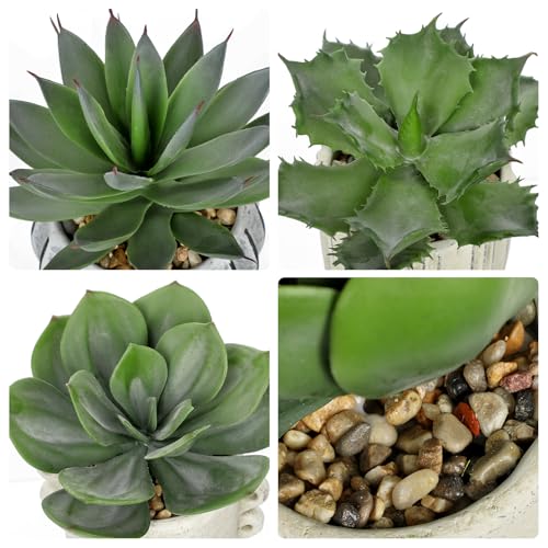Briful 3 Pack Faux Succulent Plants in Vintage Cement Pots – Artificial Aloe Succulent Decor with Realistic Leaves and Pebble Base – Rustic Mini Plant Set for Home Office Bathroom Bookshelf - color: 3 Pack Succulent Aloe