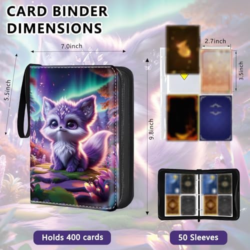 4 Pocket Trading Card Binder, Holds 400 Cards, 3-Ring Binder - color: Cute purple cat