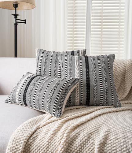 Cethom Boho Throw Pillow Covers 20x20 Inch Set of 2, Farmhouse Decorative Couch Pillow Cases, Black Accent Pillows of Bed, Sofa Bedroom Living Room Home Decor Cushion Cover - color: Black, size: 20" x 20" (Pack of 2)