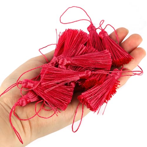 48Pcs Mini Bookmark Tassels Handmade Keychain Silky Tassel - color: Red
