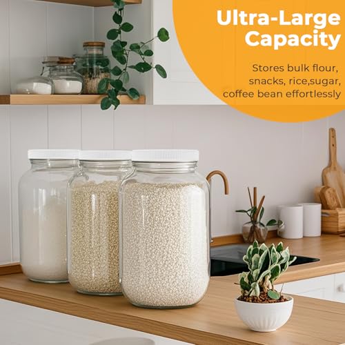 Cyclemore 2 Pack 1 Gallon Clear Glass Jar with Airtight Leakproof Plastic Lid, BPA-Free Dishwasher Safe Wide Mouth Jar for Fermenting, Kombucha, Kefir, Canning, Sun Tea and Food Storage