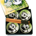 Ceramic Rice Bowl with Chopsticks Set of 4, 4.5" Cute Panda Small Bowls - color: PDS