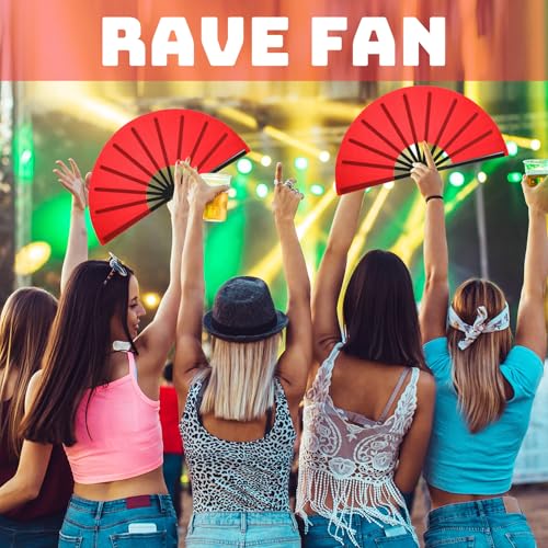 Maitys 2 Pack Foldable Chinese Fan for Rave Dance,Red,Simple Pattern - color: Red, style: Simple Pattern