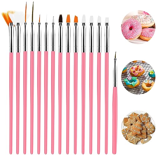 15pcs Cake Painting Brushes, Cake Decorating Brushes Kit Food Safe Paint Brush Tools,Fondant Sugar Cookie Painting Brushes Supplies for Cookie Cake Decoration (Pink) - color: Pink