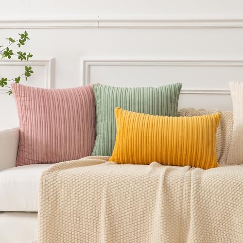 Kevin Textile Striped Corduroy 16”x16” Pillow Covers 2 Pack, Sage Green - color: Sage Green, size: 16" x 16" (Pack of 2)
