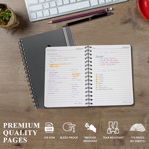 Nextnoid Lined Spiral Notebook Journal For Women & Men - A5(5.8" x 8.3") 170 Pages, Hardcover Notebooks for Work & Note Taking, College Ruled Journals for Writing - Grey - color: a-Grey