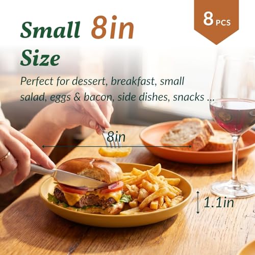 Homienly Deep Dessert Plates Unbreakable Wheat Straw Dinner Plates 8 PCS Microwave & Dishwasher Safe Plates Sets for Kitchen, Camping, Reusable Plastic Plates for Kids, Appetizer (Colorful, 8 inch) - color: Classic Bright, size: 8 Inch