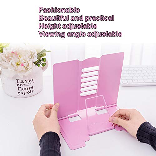 MSDADA Book Stand Metal Reading Rest Book Holder Adjustable Cookbook Holder - color: Pink