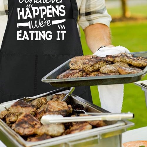 Rosoz Funny BBQ Black Chef Aprons for Men Adjustable Kitchen Cooking Aprons - color: Whatever Happens We're