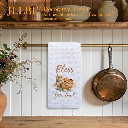 Christian Baking Kitchen Hand Towels 16x24 Inch, Bread Baker Gifts, Bless This Food Bible Verse Decorative Hand Towels for Kitchen Bakery, Christian Housewarming Gifts - color: Bless Food