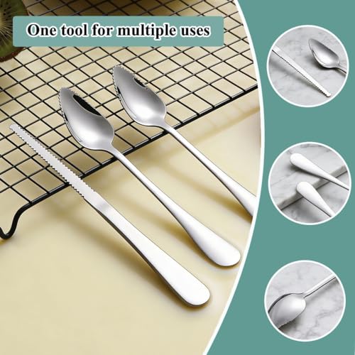 Berglander Grapefruit Spoons and Grapefruit Knife 5 Pieces, Stainless Steel Grapefruit Spoon Utensil Set, Serrated Edge Thick Handle Tool for Grapefruit, Kiwi, Apple, Citrus Fruit & Dessert