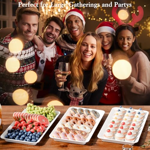 Bumusty 3-Pack Large Melamine Serving Trays Set, 17 x 8.6 in, White - color: White, size: 17" x 8.7"