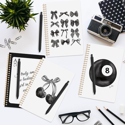 CNhoqc Purple Spiral Journal Notebook, 8 Pcs A5 Watercolor Coquette Cherry - color: 4-Set Black Bow