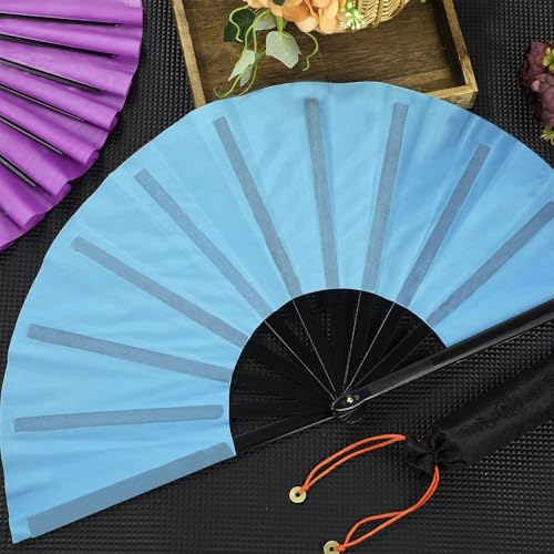 Maitys 2 Packs Large Folding Hand Fans, 13'', Purple and Light Blue - color: Purple and Light Blue