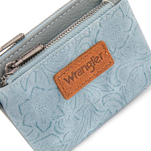 Montana West Wrangler Coin Purse for Women RFID-blocking Floral Embossed Change Pouch Wristlet Wallet Lightweight Portable Wallets Blue - color: Embossed Jean